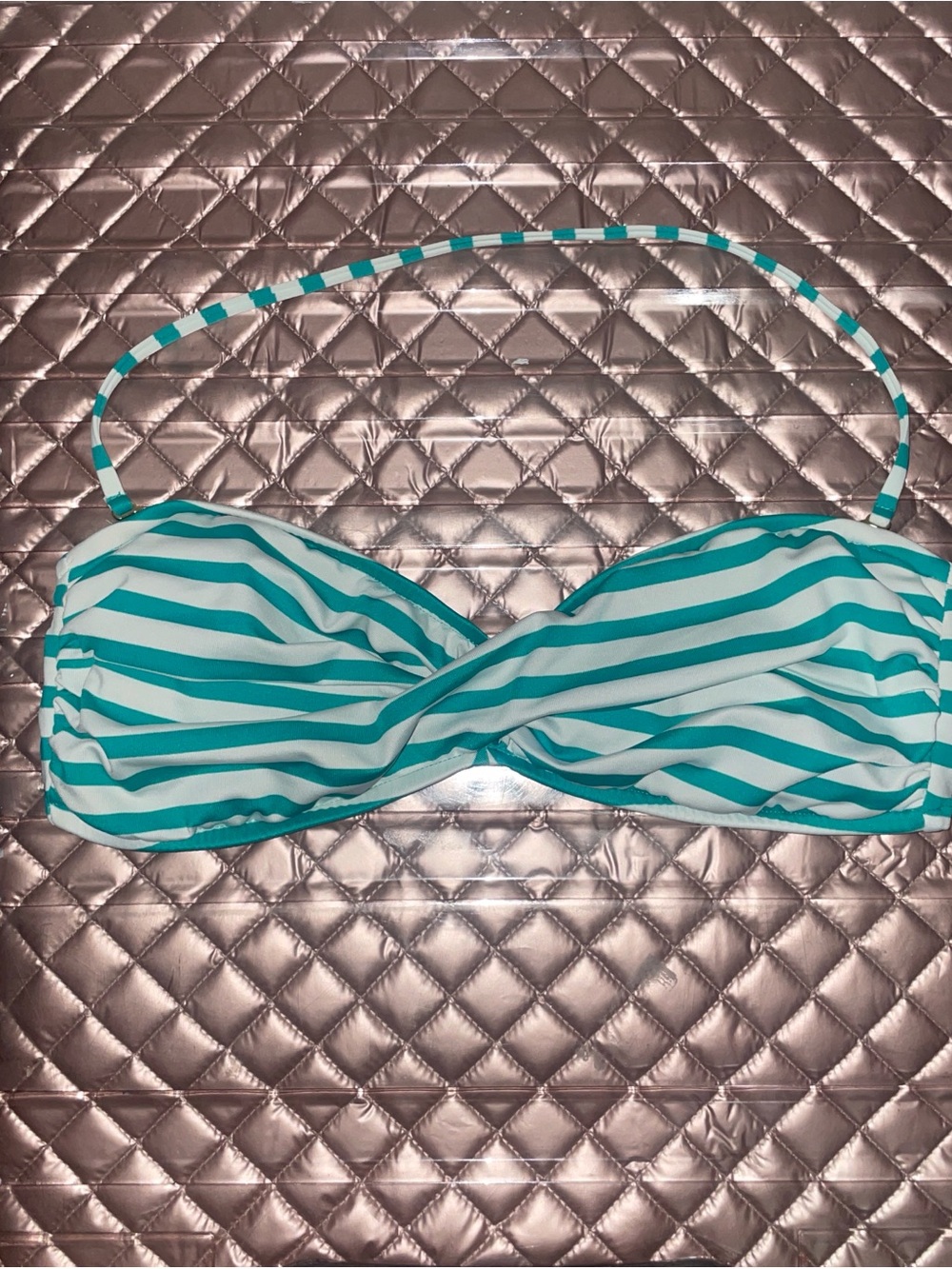 Striped Teal and White Bandeau Swim Top